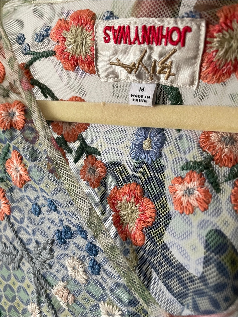 Johnny Was Sheer Floral Embroidered Maxi Dress in Light Green and Blue - Picture 4 of 8